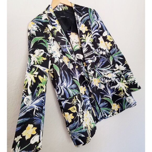 Zara Basic Floral Print Silky Satin Open Front Blazer Jacket M Vibrant Tropical - Picture 15 of 16
